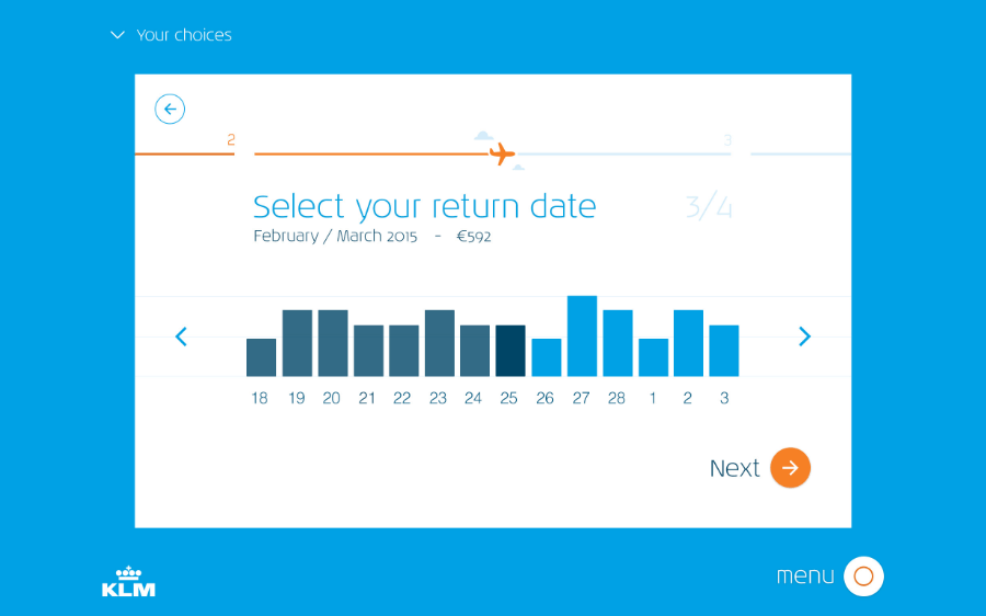 KLM utility website design - flight prices