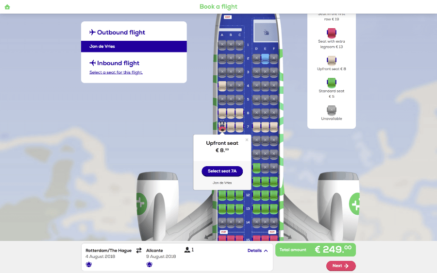 Transavia seat map interface